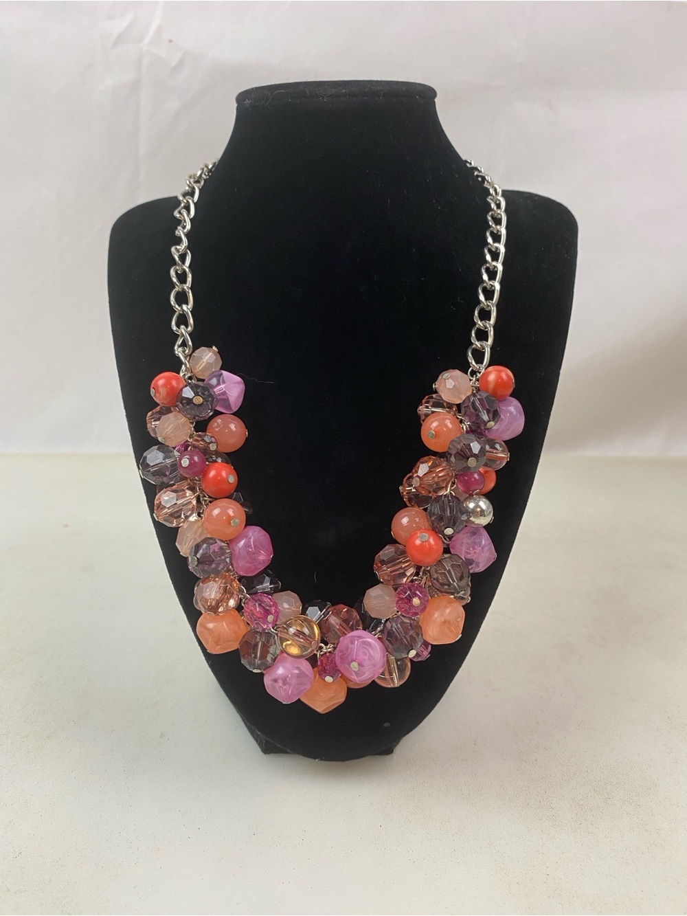 Colorful Pink Coral Purple Beaded Statement Necklace